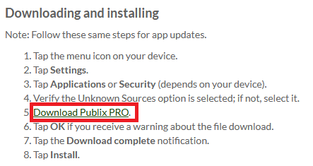 Download link for Publix Pro